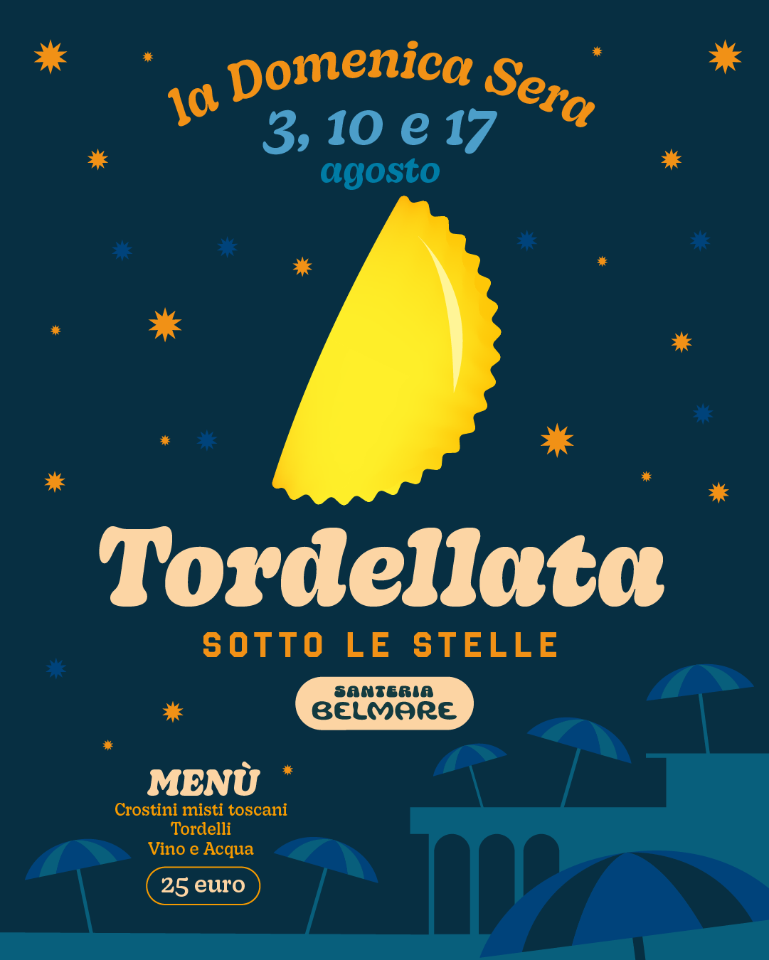 Tordellata sotto le stelle domenica sera terrazza belmare 3, 10, 17 Santeria Belmare Lido di Camaiore